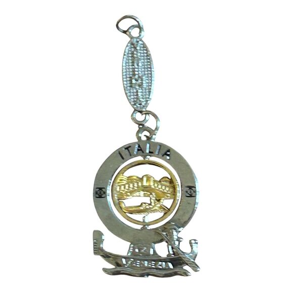 Italian Silver & Gold Tone Italia Venezia Spinner Flip Italy Souvenir Keychain - Picture 8 of 9